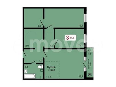 3-комн. квартира, 87.6 м&sup2;