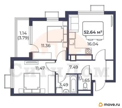 2-комн. квартира, 52.64 м&sup2;