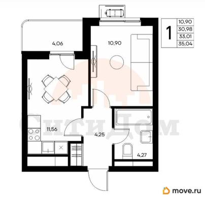1-комн. квартира, 35 м&sup2;