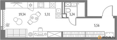 студия, 33.45 м&sup2;
