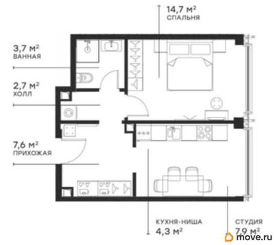 1-комн. квартира, 40.77 м&sup2;