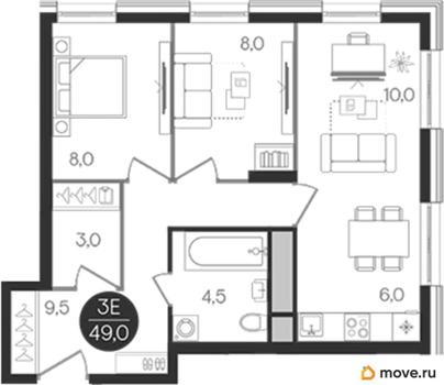 2-комн. квартира, 49 м&sup2;