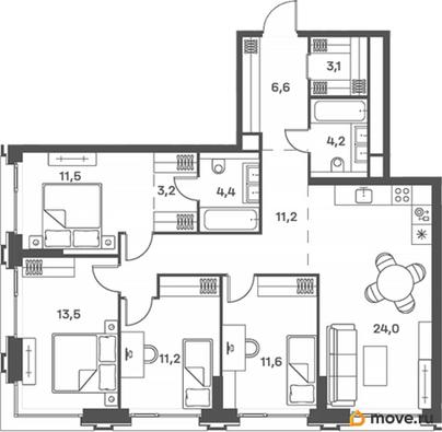 4-комн. квартира, 104.2 м&sup2;