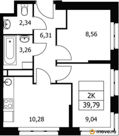 2-комн. квартира, 39.79 м&sup2;