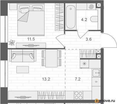 1-комн. квартира, 39.7 м&sup2;