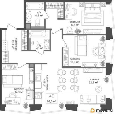 3-комн. квартира, 93 м&sup2;