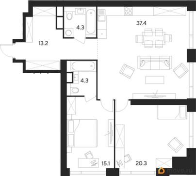 2-комн. квартира, 94.6 м&sup2;