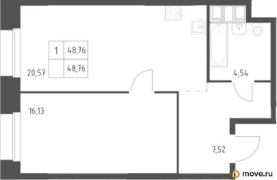 1-комн. квартира, 48.76 м&sup2;