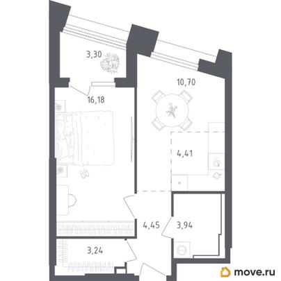 1-комн. квартира, 46.22 м&sup2;