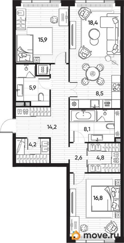 2-комн. квартира, 100.1 м&sup2;