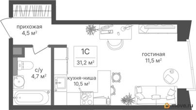 студия, 31.2 м&sup2;