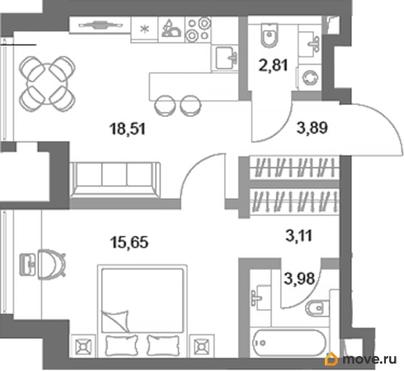 1-комн. квартира, 47.95 м&sup2;