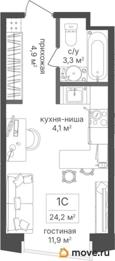 студия, 24.2 м&sup2;