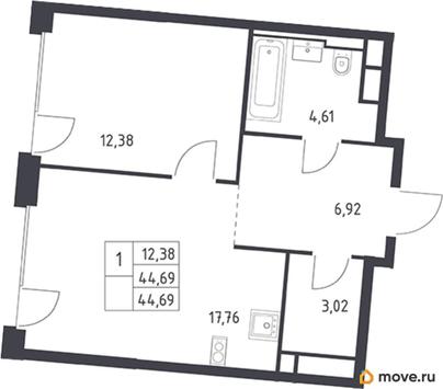 1-комн. квартира, 44.69 м&sup2;