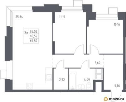 2-комн. квартира, 65.52 м&sup2;