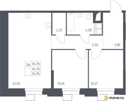 2-комн. квартира, 64.76 м&sup2;