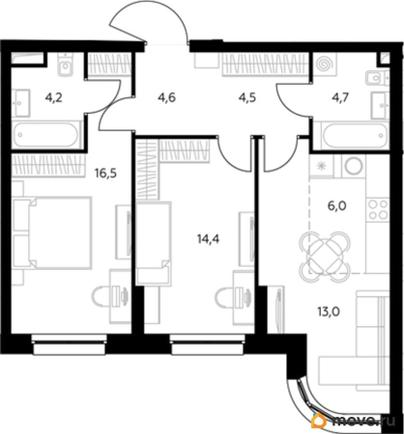 2-комн. квартира, 68.7 м&sup2;