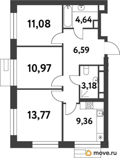 3-комн. квартира, 64.23 м&sup2;