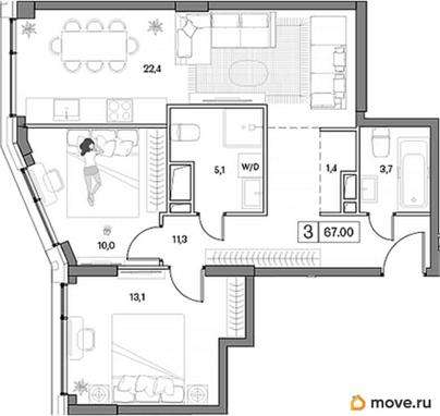 2-комн. квартира, 67 м&sup2;