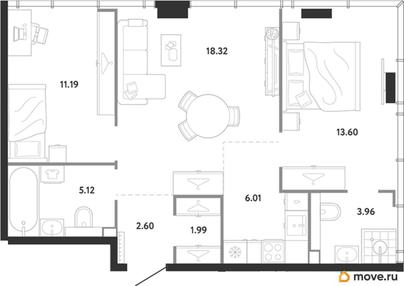 2-комн. квартира, 62.79 м&sup2;