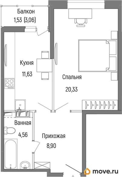 1-комн. квартира, 46.95 м&sup2;