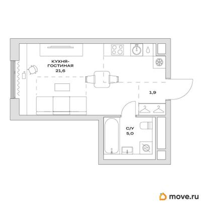 студия, 28.5 м&sup2;