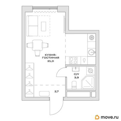 студия, 27.6 м&sup2;