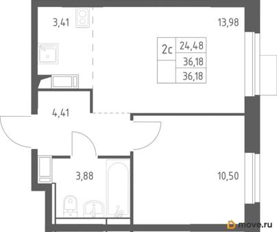 1-комн. квартира, 36.18 м&sup2;