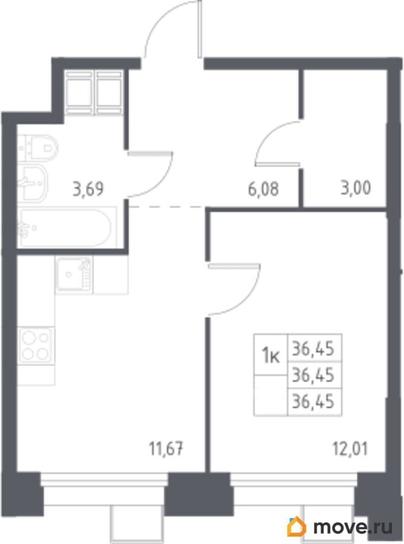 1-комн. квартира, 36.45 м&sup2;