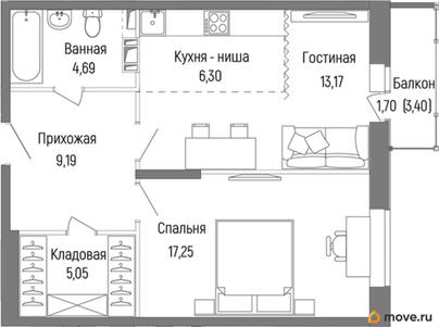 1-комн. квартира, 56.67 м&sup2;