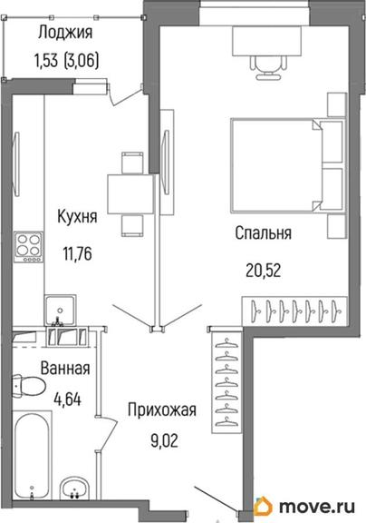 1-комн. квартира, 47.47 м&sup2;