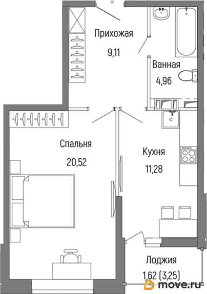 1-комн. квартира, 47.49 м&sup2;