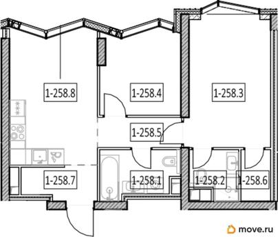 2-комн. квартира, 57.5 м&sup2;