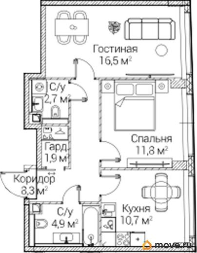 2-комн. квартира, 56.8 м&sup2;
