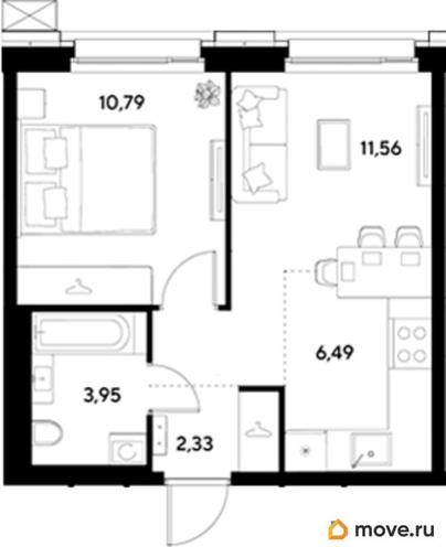 1-комн. квартира, 35.12 м&sup2;