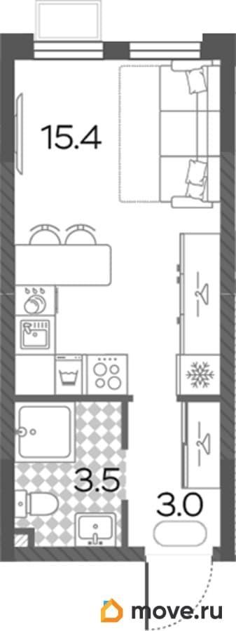 студия, 21.9 м&sup2;