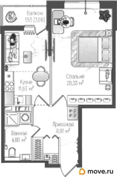 1-комн. квартира, 47 м&sup2;
