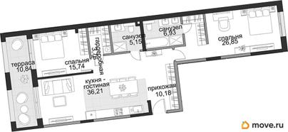 2-комн. квартира, 108.07 м&sup2;