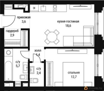 1-комн. квартира, 47.3 м&sup2;