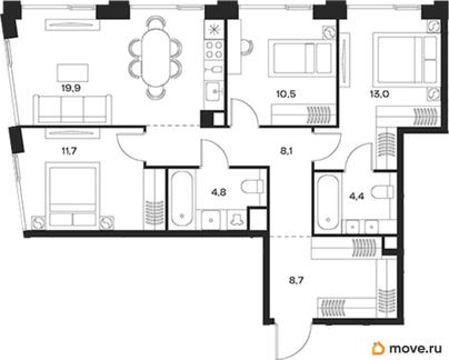3-комн. квартира, 81.1 м&sup2;