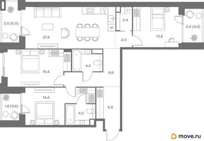 3-комн. квартира, 106.6 м&sup2;