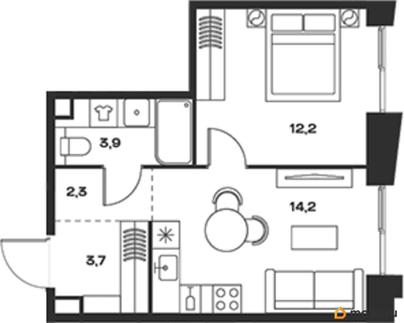 1-комн. квартира, 36.3 м&sup2;