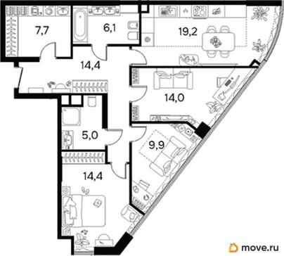 3-комн. квартира, 90.5 м&sup2;