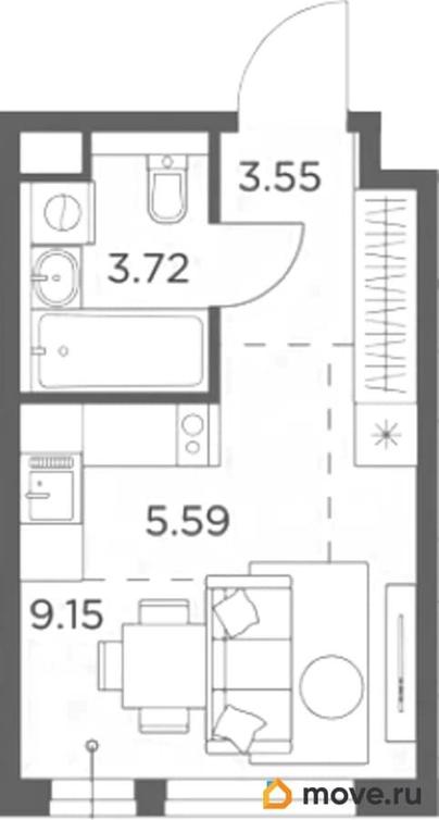 студия, 22.01 м&sup2;