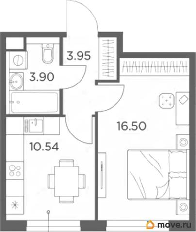 1-комн. квартира, 34.89 м&sup2;
