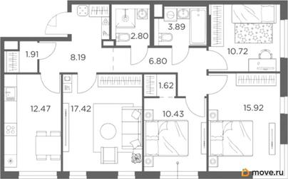 4-комн. квартира, 92.17 м&sup2;