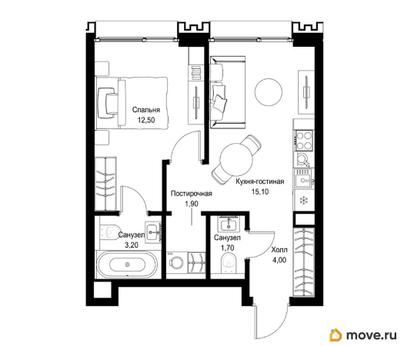1-комн. квартира, 38.4 м&sup2;