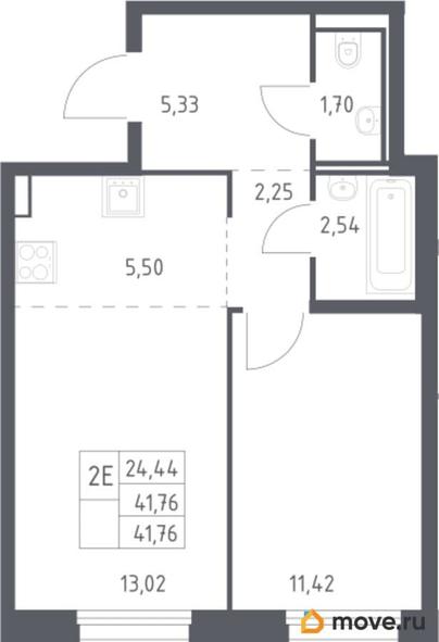 1-комн. квартира, 41.76 м&sup2;