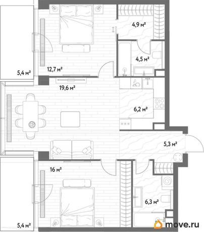 2-комн. квартира, 78.7 м&sup2;