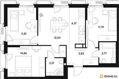 3-комн. квартира, 70.23 м&sup2;
